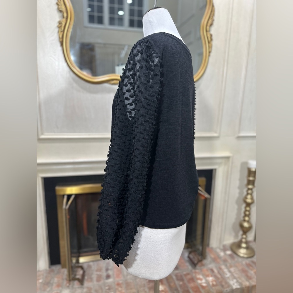 Maeve Anthropologie‎ Black Balloon Sleeve Textured Crop Top Size L Romantic Chic - Picture 5 of 10
